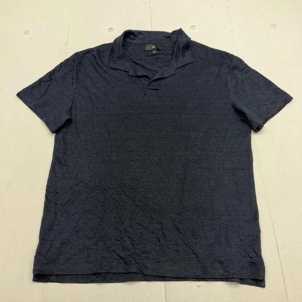 Banana Republic Polo Shirt Mens Large Blue 100% Linen Lightweight Casual Top